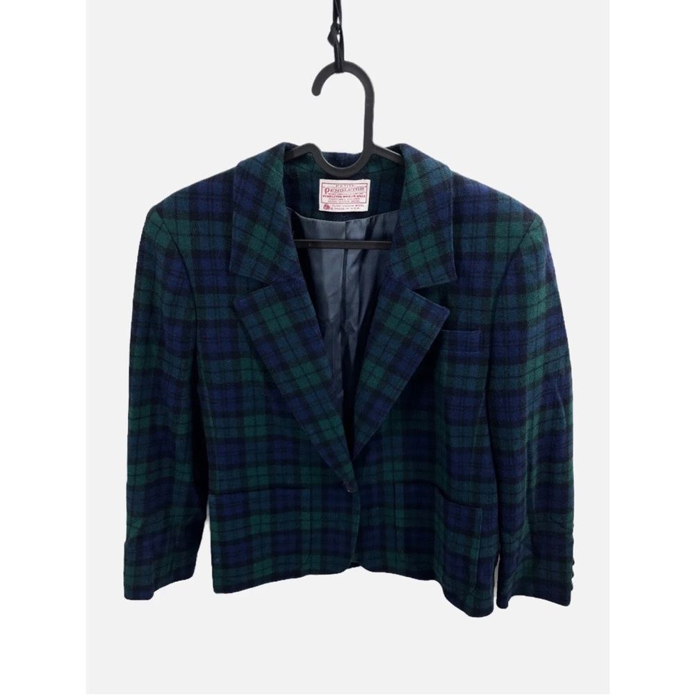 Pendleton Vintage 80s 90s Green Blue Plaid Blazer Size 12